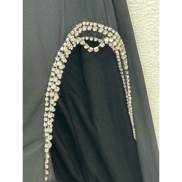 NWT Mac Duggal 26553 Womens Black Rhinestone Accents High Slit Halter Gown Sz 4 - Picture 9 of 16